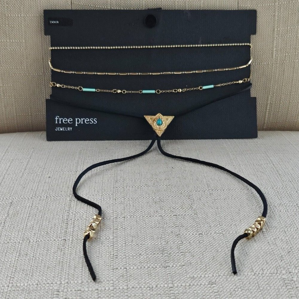 Free Press Jewelry Women Choker Necklace Four Layer Black/Gold Tone